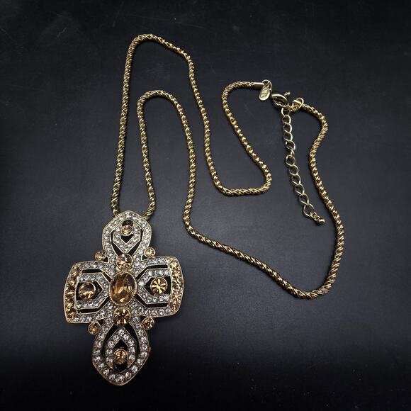 OPC Gold Tone Rhinestone Cross Pendant Necklace JTV - Picture 2 of 6